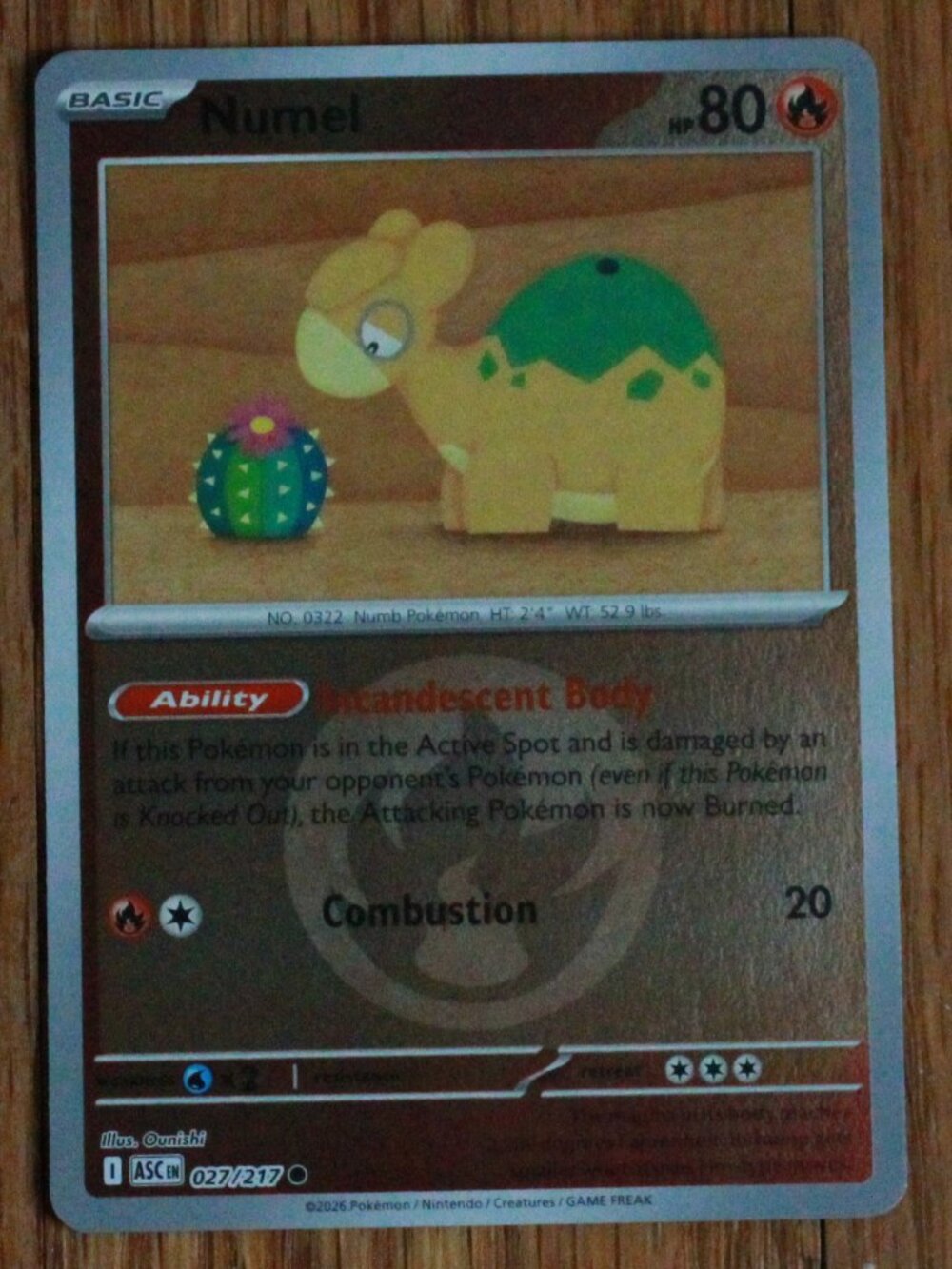 Pokemon "Numel" Reverse Holo Energy Trading/Playing Card
